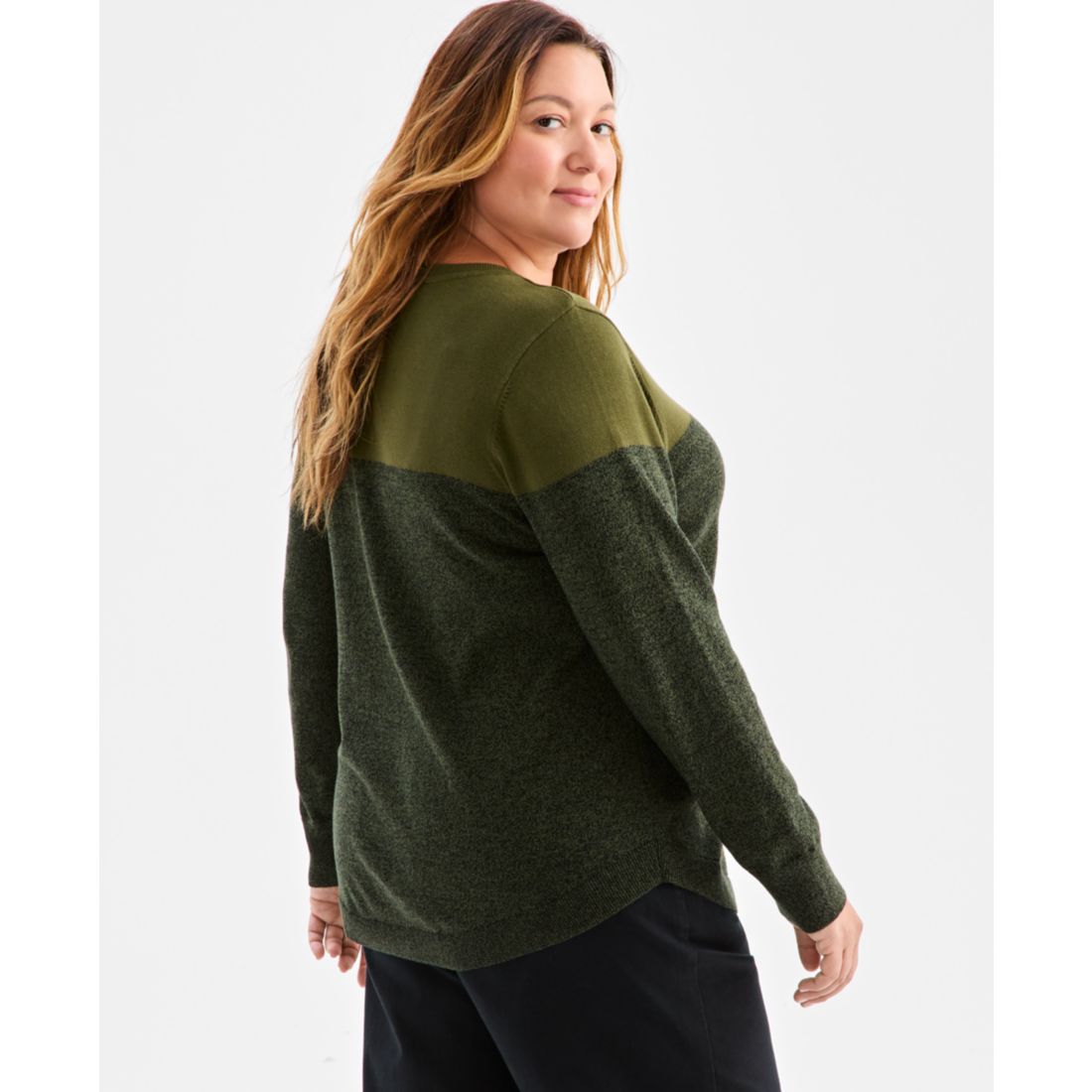 Style & Co Plus Size Cotton Color-Block Crewneck Sweater, Macy's Exclusive
