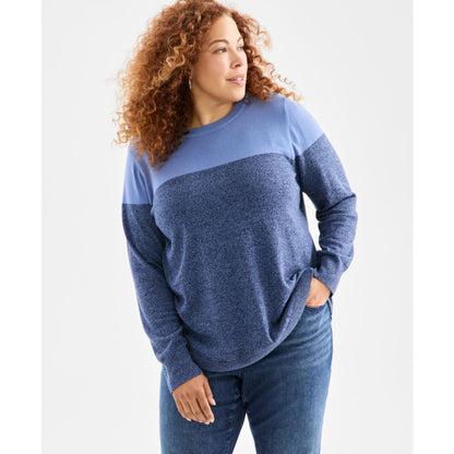 Style & Co Plus Size Cotton Color-Block Crewneck Sweater, Macy's Exclusive
