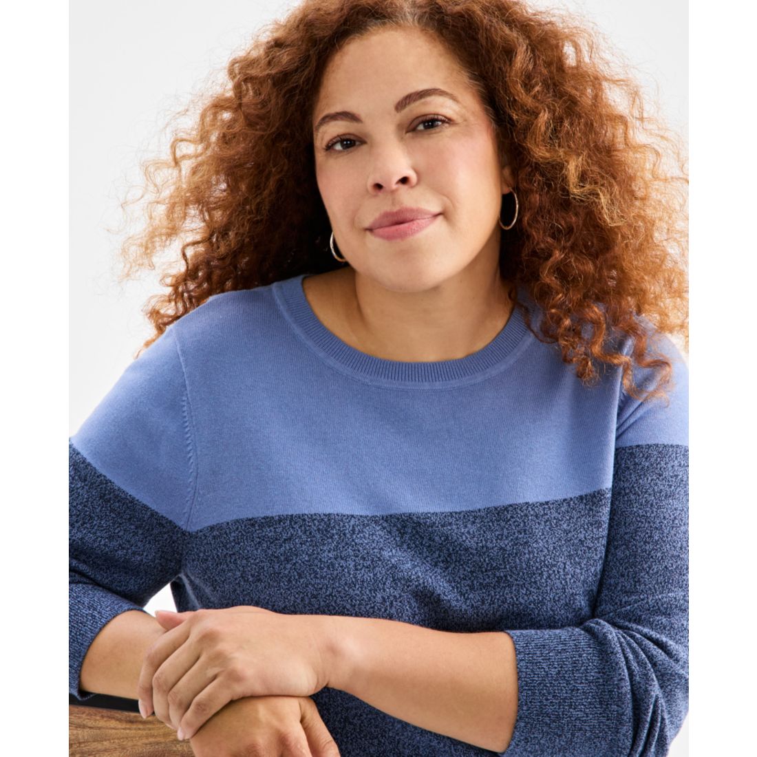 Style & Co Plus Size Cotton Color-Block Crewneck Sweater, Macy's Exclusive