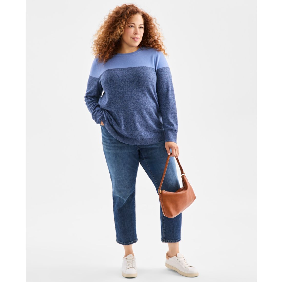 Style & Co Plus Size Cotton Color-Block Crewneck Sweater, Macy's Exclusive