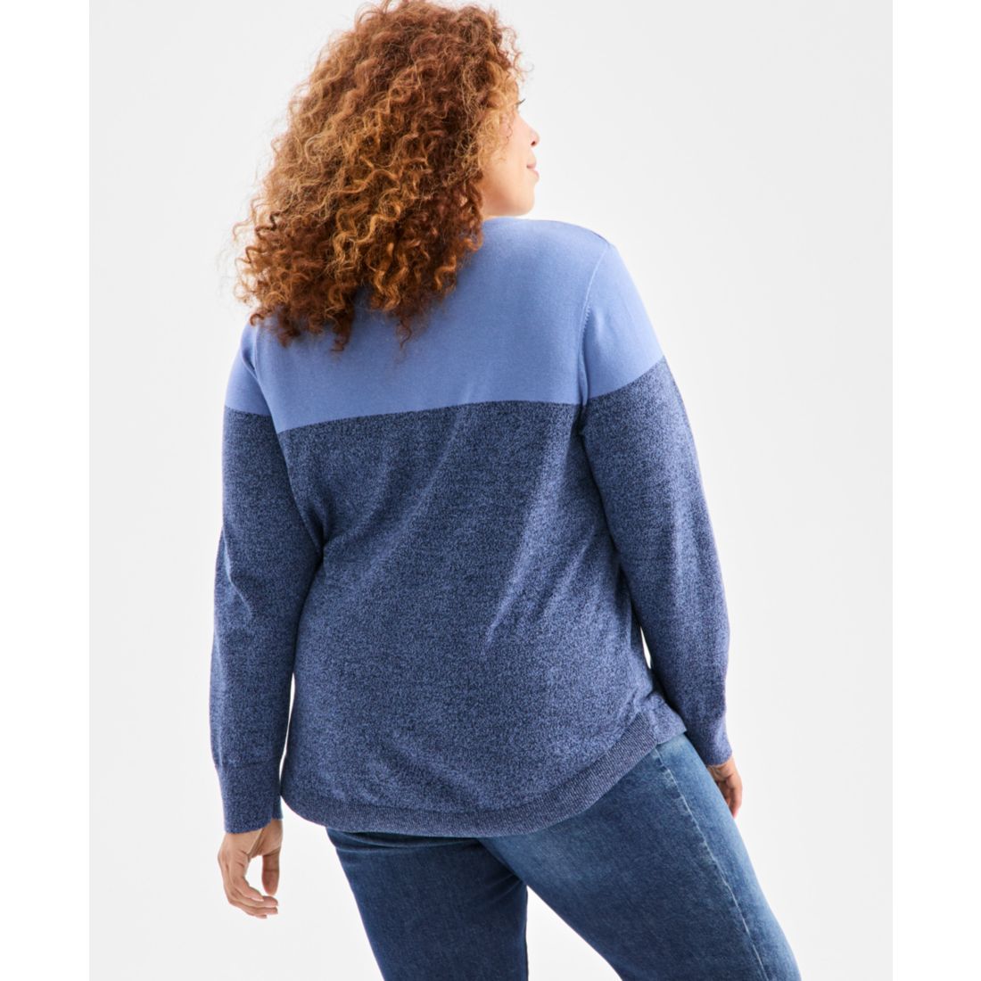Style & Co Plus Size Cotton Color-Block Crewneck Sweater, Macy's Exclusive