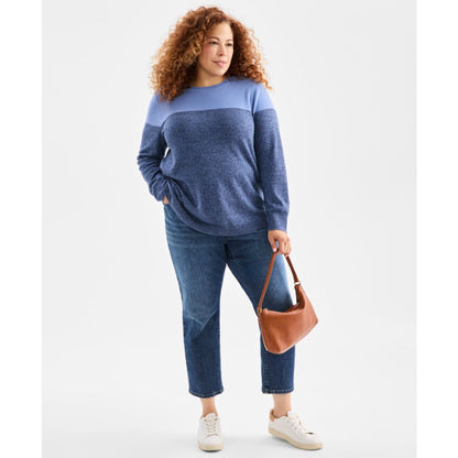 Style & Co Plus Size Cotton Color-Block Crewneck Sweater, Macy's Exclusive