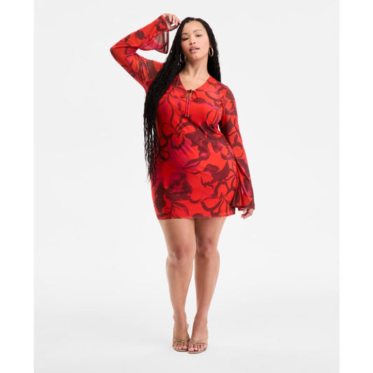 Bar Iii Plus Size Printed Mesh Mini Dress