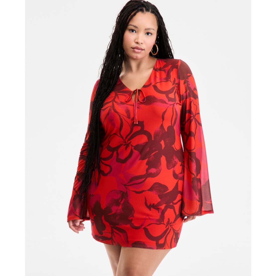Bar Iii Plus Size Printed Mesh Mini Dress