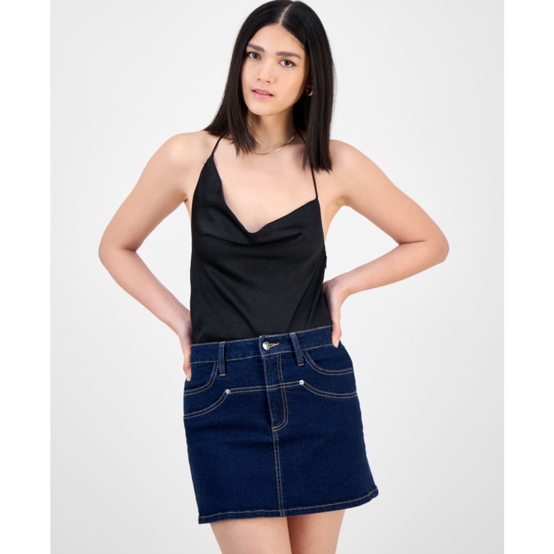 Bar Iii Women's Cowl-Neck Sleeveless Satin Bodysuit, Exclusively at Macy's