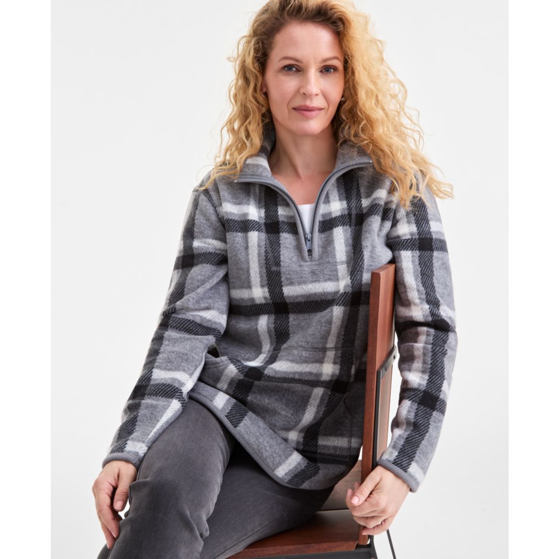 Style & Co Women's Printed Quarter-Zip Long-Sleeve Fleece, Macy's Exclusive