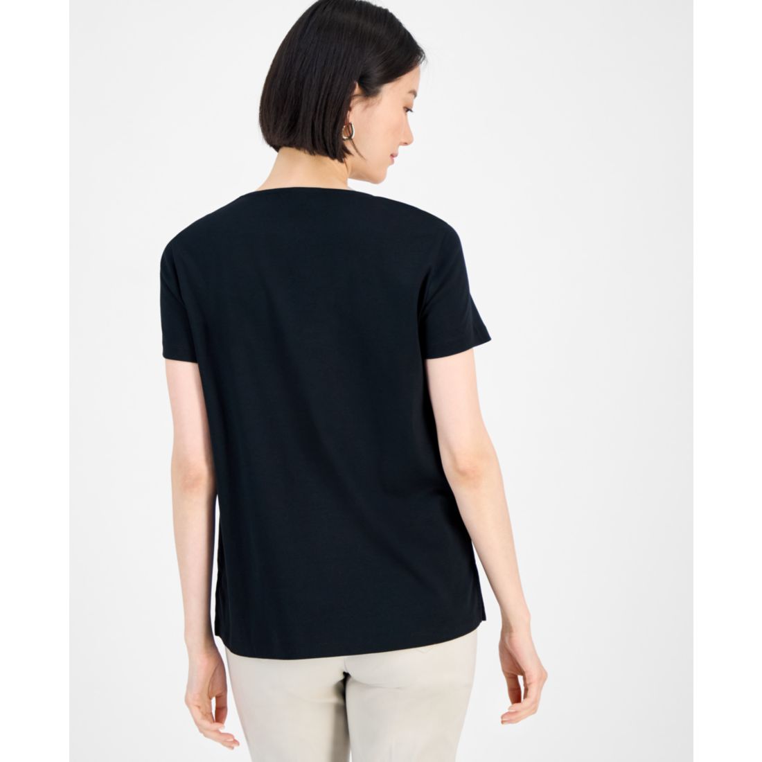 Jm Collection Women's Cotton Beaded-Neck T-Shirt, Exclusively at Macy's