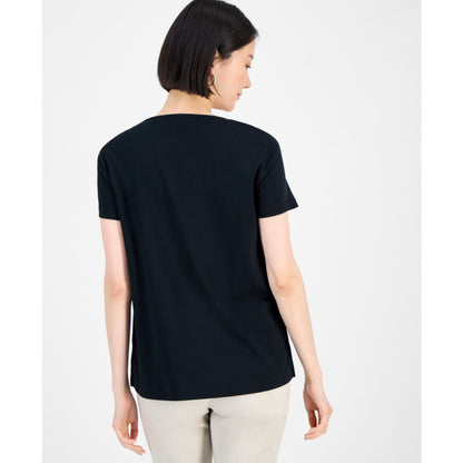 Jm Collection Women's Cotton Beaded-Neck T-Shirt, Exclusively at Macy's