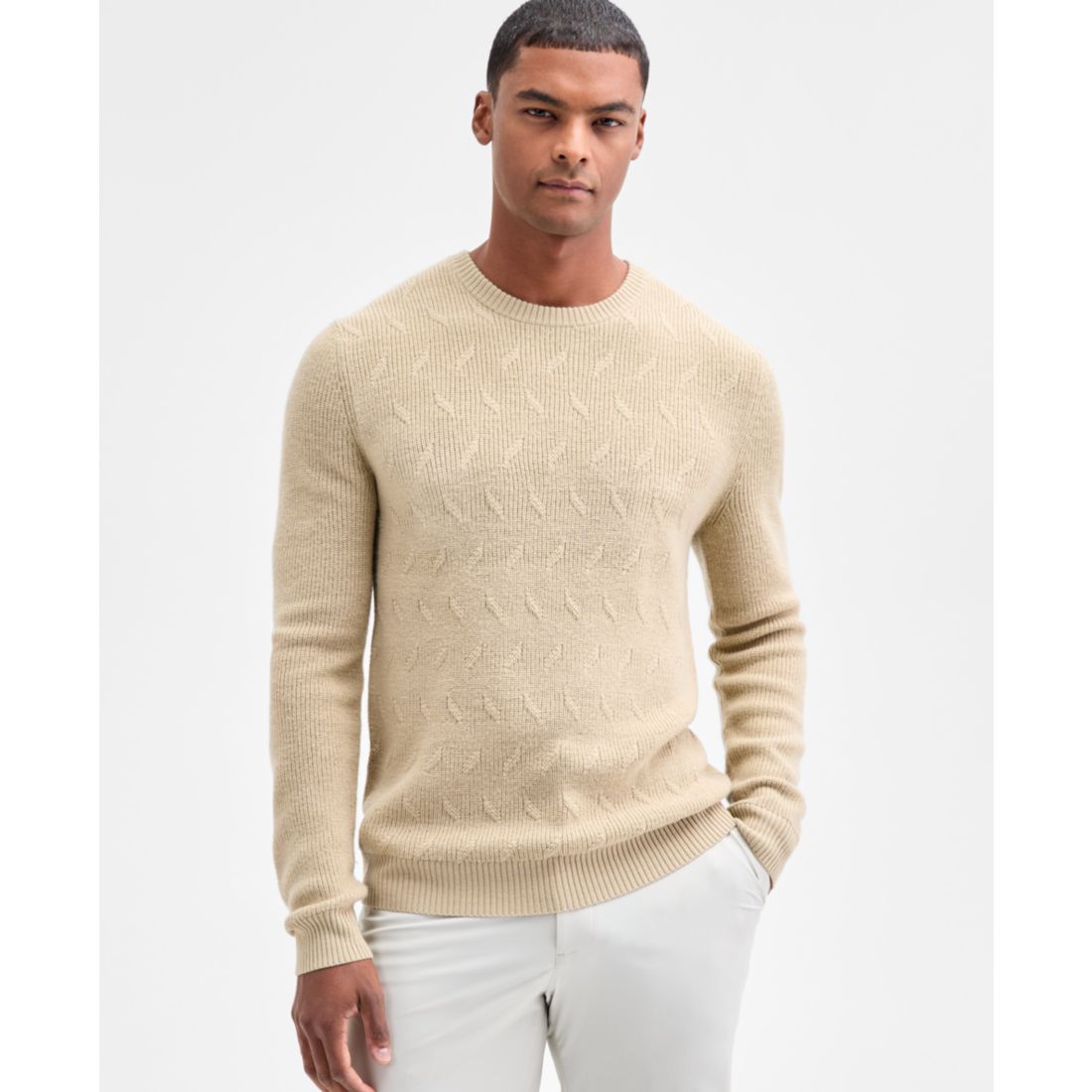 Alfani Men's Long Sleeve Basket Weave Crewneck Sweater, Macy's Exclusive