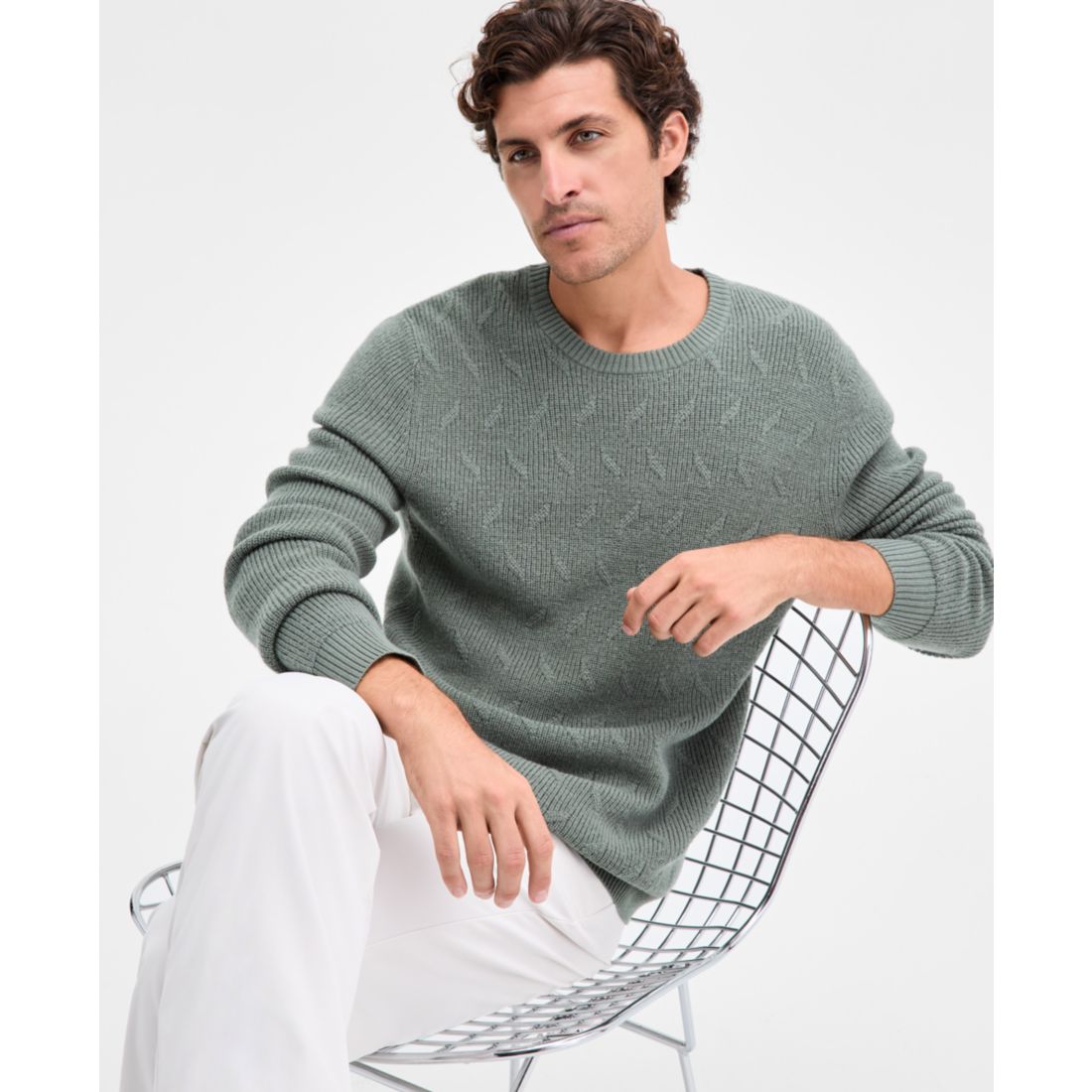 Alfani Men's Long Sleeve Basket Weave Crewneck Sweater, Macy's Exclusive