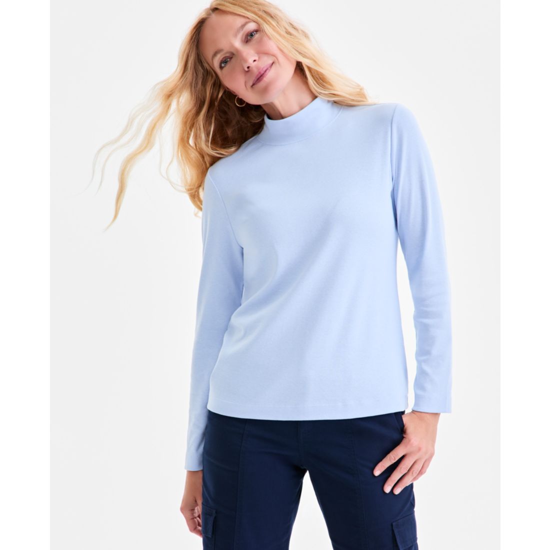 Style & Co Women's Cotton Mock-Neck Long-Sleeve Tee, Created for Macy's