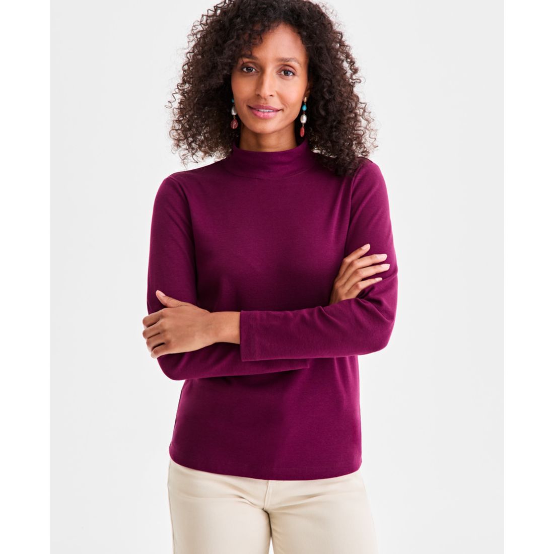 Style & Co Women's Cotton Mock-Neck Long-Sleeve Tee, Created for Macy's