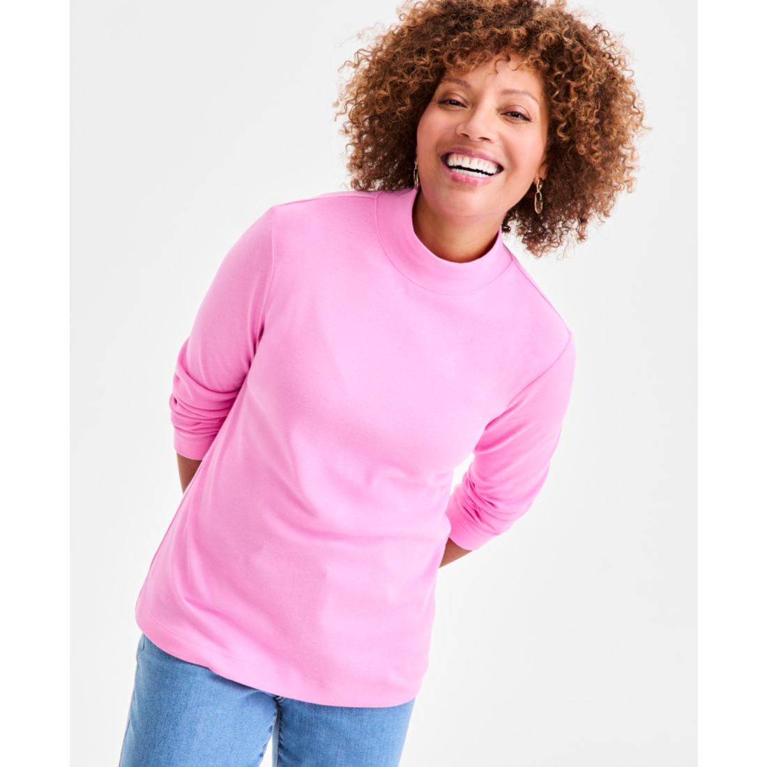 Style & Co Women's Cotton Mock-Neck Long-Sleeve Tee, Created for Macy's