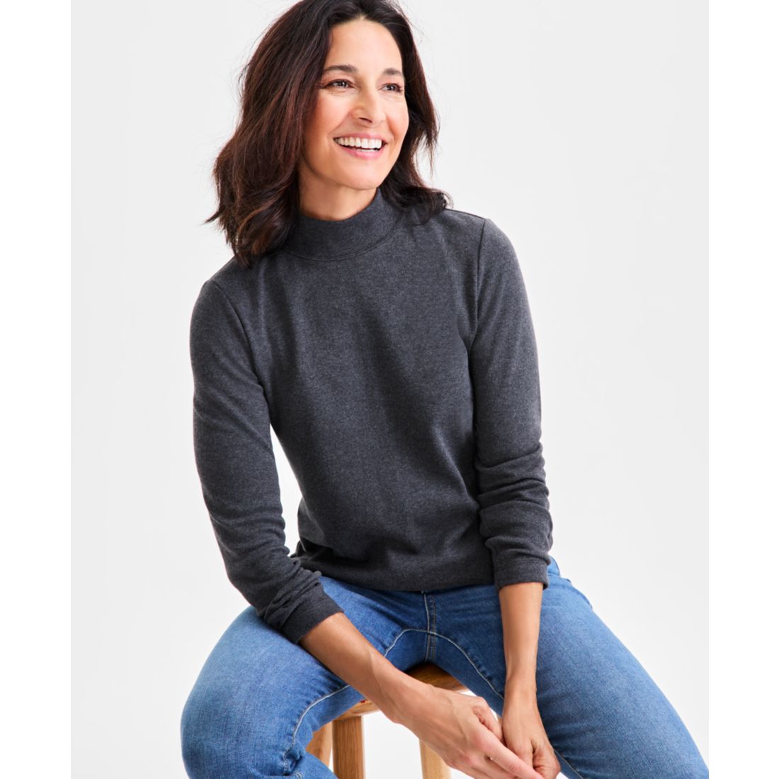 Style & Co Women's Cotton Mock-Neck Long-Sleeve Tee, Created for Macy's