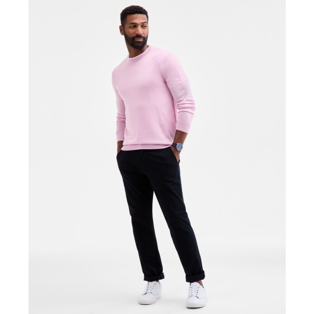 Club Room Men's Solid Crew Neck Merino Wool Blend Sweater, Created for Macy's