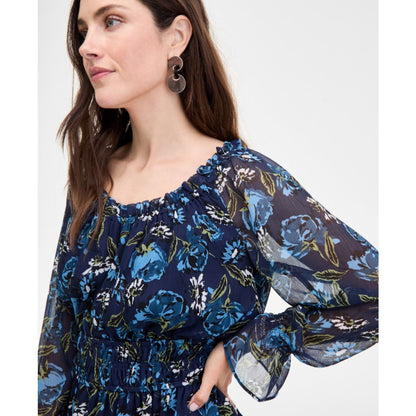 On 34th Women's Printed Smocked Ruffle Chiffon Mini Dress, Macy's Exclusive