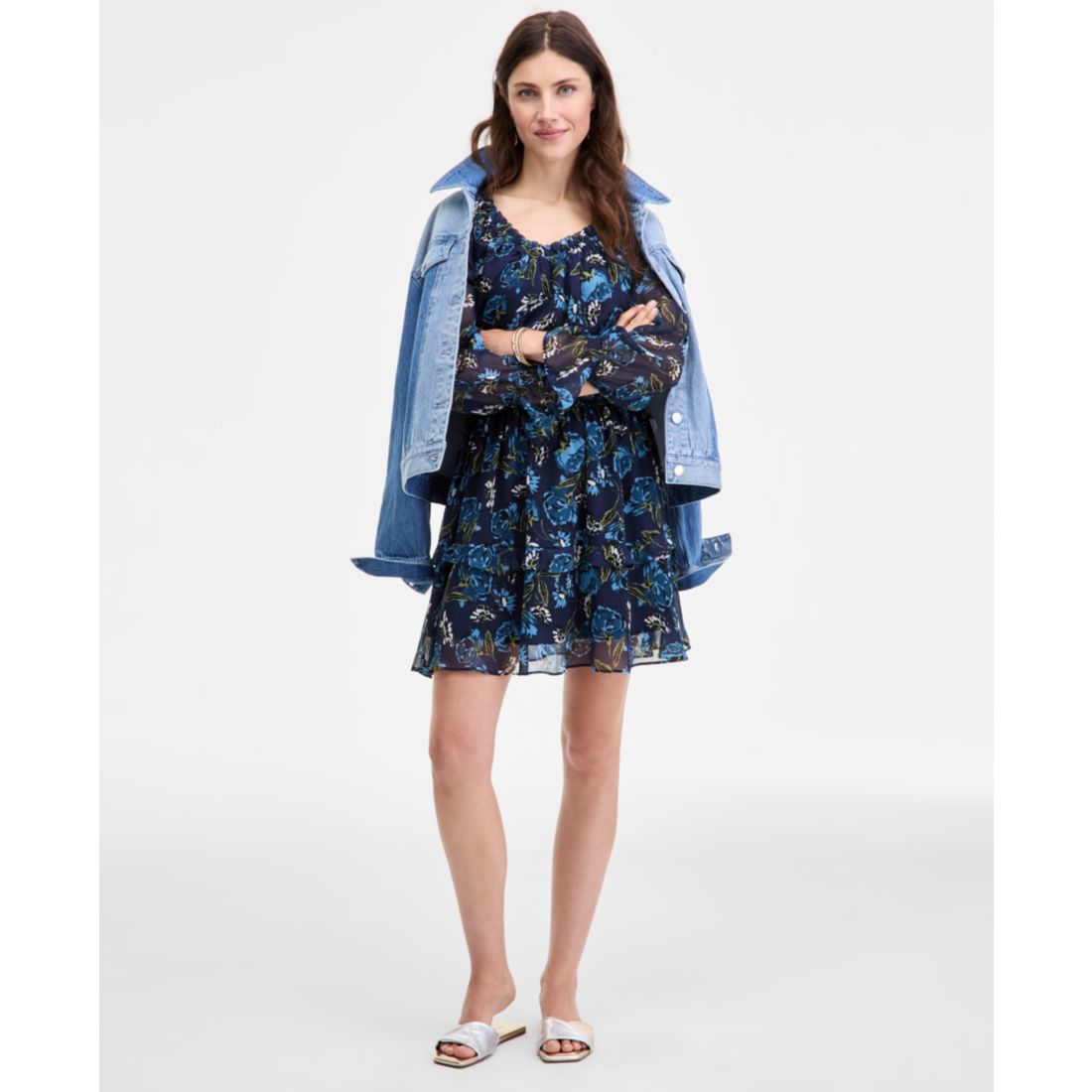 On 34th Women's Printed Smocked Ruffle Chiffon Mini Dress, Macy's Exclusive