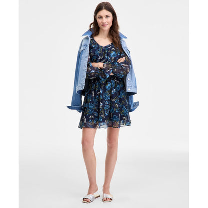 On 34th Women's Printed Smocked Ruffle Chiffon Mini Dress, Macy's Exclusive