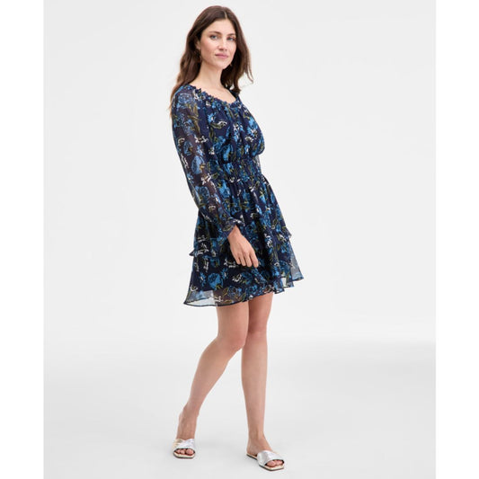 On 34th Women's Printed Smocked Ruffle Chiffon Mini Dress, Macy's Exclusive