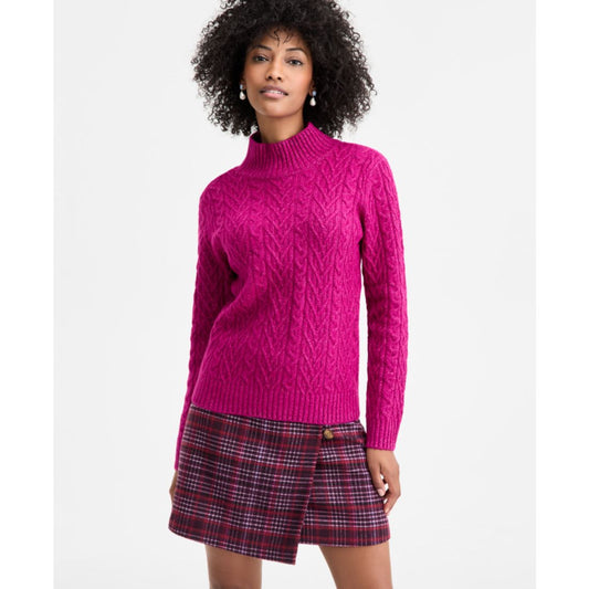 On 34th Women's Mock-Neck Cable-Knit Pullover Sweater, Created for Macy's