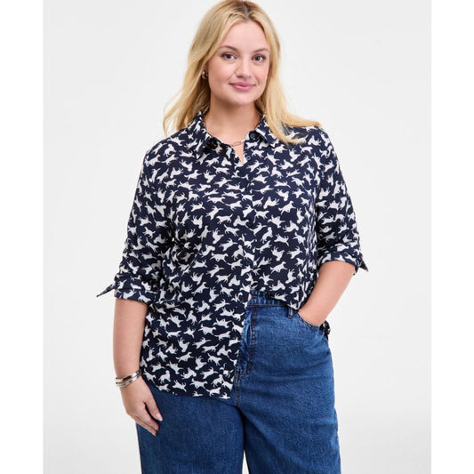 On 34th Trendy Plus Size Button-Front Crepe Shirt, Created for Macy's