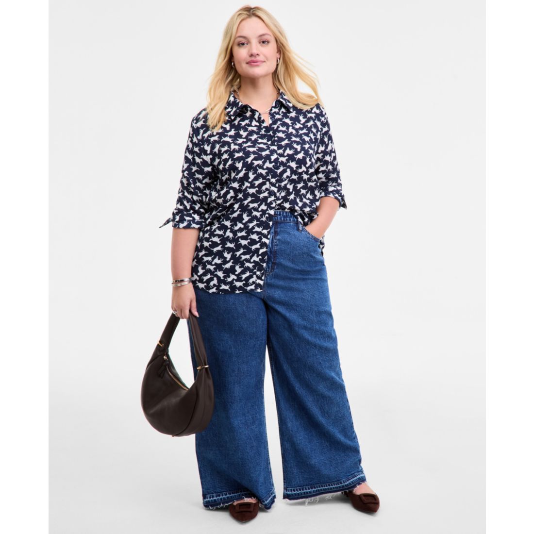 On 34th Trendy Plus Size Button-Front Crepe Shirt, Created for Macy's