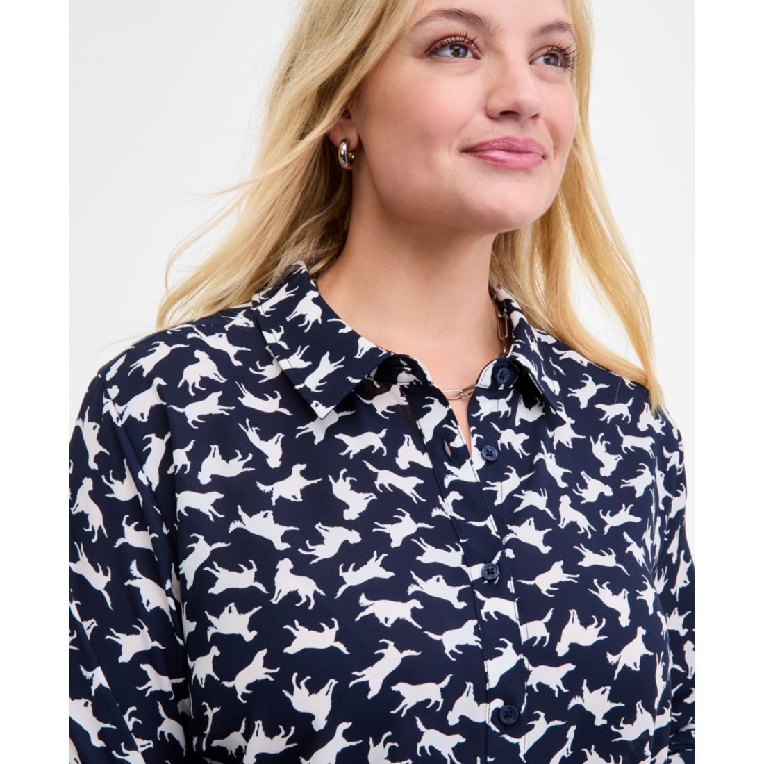 On 34th Trendy Plus Size Button-Front Crepe Shirt, Created for Macy's