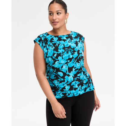 I.n.c. International Concepts Plus Size Printed Boat Neck Cap Sleeve Top, Macy's Exclusive