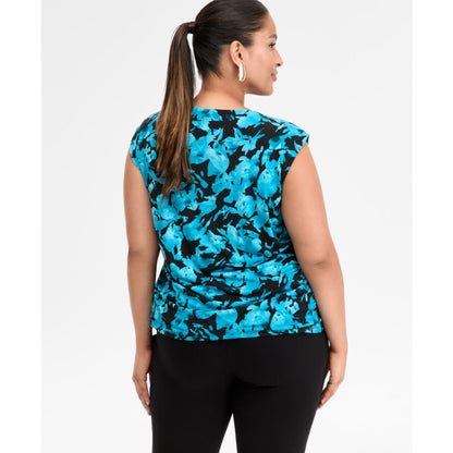I.n.c. International Concepts Plus Size Printed Boat Neck Cap Sleeve Top, Macy's Exclusive