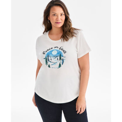 Style & Co Plus Size Peace On Earth Graphic T-Shirt, Macy's Exclusive