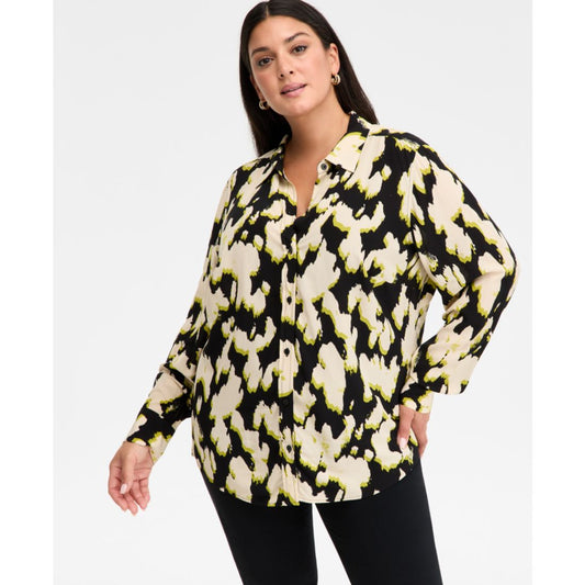 I.n.c. International Concepts Plus Size Printed Blouson-Sleeve Button-Front Shirt, Macy's Exclusive