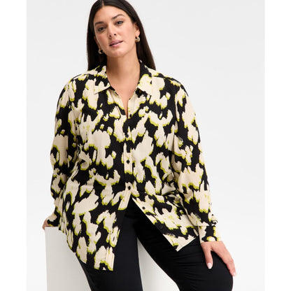 I.n.c. International Concepts Plus Size Printed Blouson-Sleeve Button-Front Shirt, Macy's Exclusive