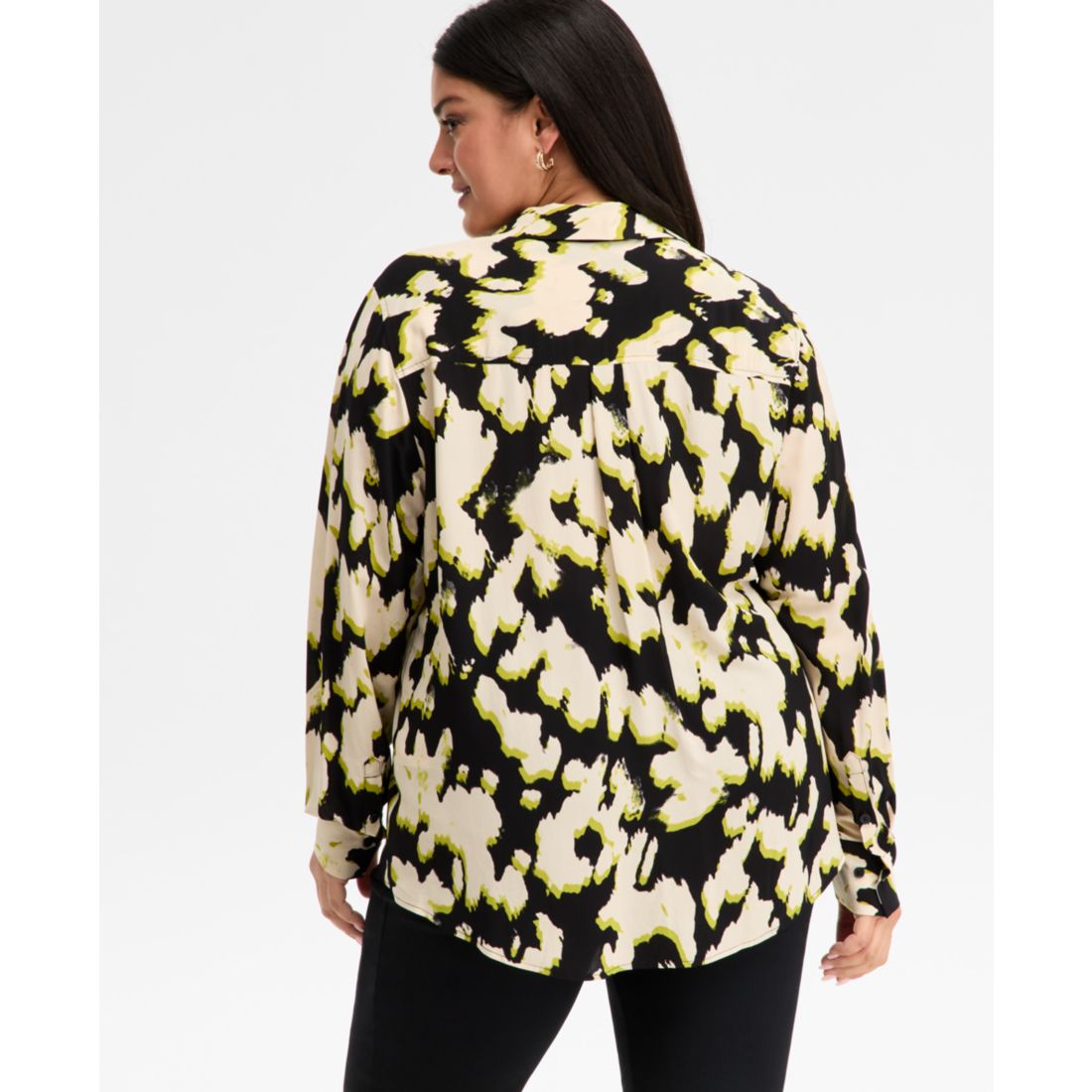 I.n.c. International Concepts Plus Size Printed Blouson-Sleeve Button-Front Shirt, Macy's Exclusive