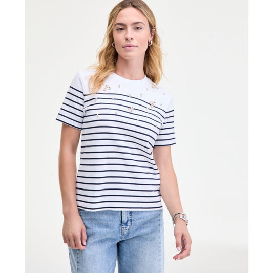 On 34th Women's Classic Stripe Embellished Cotton T-Shirt, Macy's Exclusive