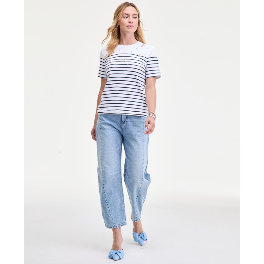 On 34th Women's Classic Stripe Embellished Cotton T-Shirt, Macy's Exclusive