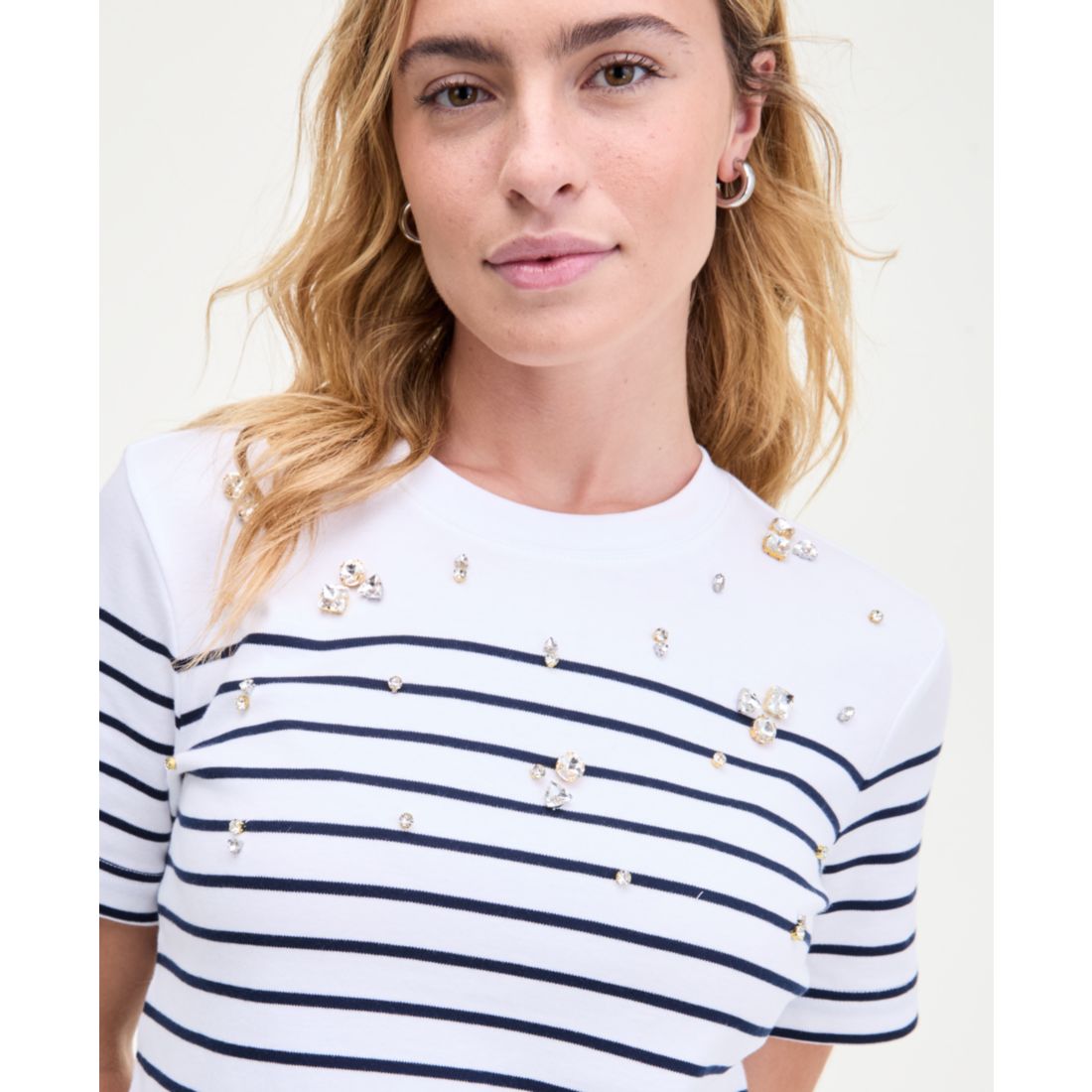 On 34th Women's Classic Stripe Embellished Cotton T-Shirt, Macy's Exclusive