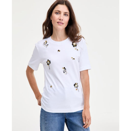On 34th Women's Scattered-Floral-Embellished Cotton T-Shirt, Macy's Exclusive