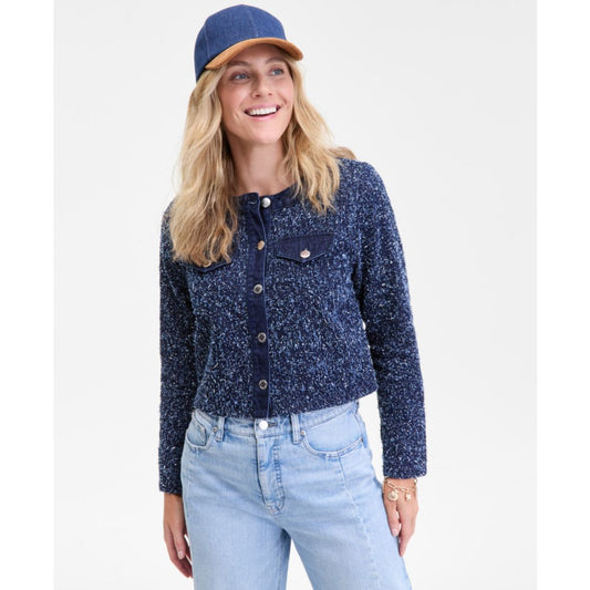 On 34th Women's Denim-Trim Tweed Cropped Jacket, Macy's Exclusive