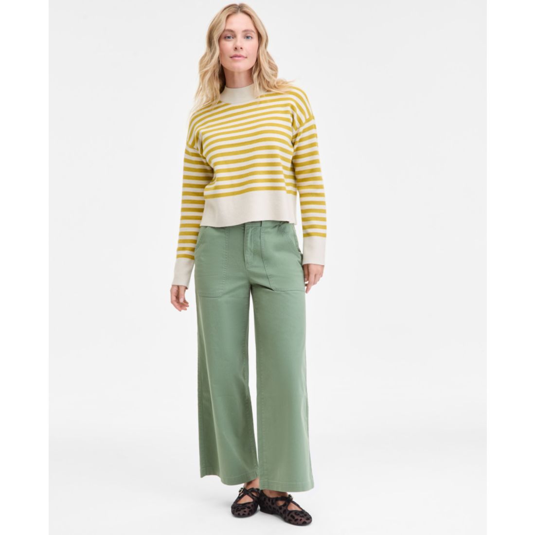On 34th Women's Striped Mock Neck Sweater, Macy's Exclusive
