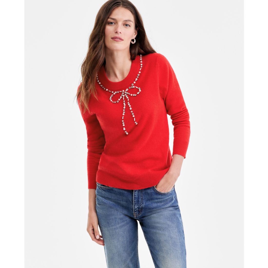 Charter Club Women's 100% Cashmere Embellished Bow Sweater, Macy's Exclusive