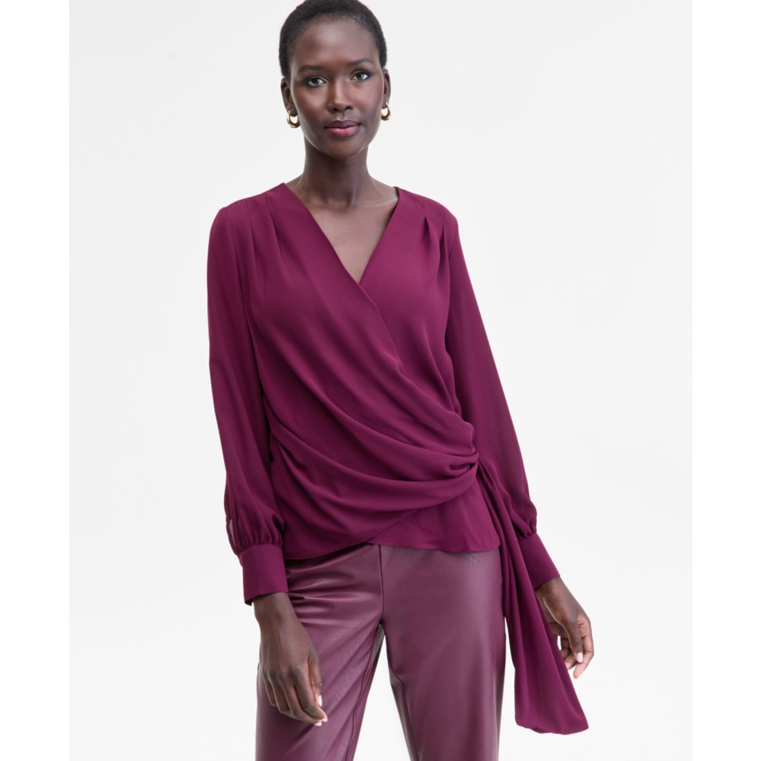 I.n.c. International Concepts Women's Asymmetric-Tie Surplice Top, Macy's Exclusive