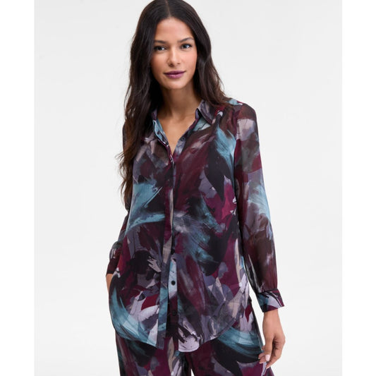 I.n.c. International Concepts Women's Printed Long-Sleeve Blouse, Macy's Exclusive