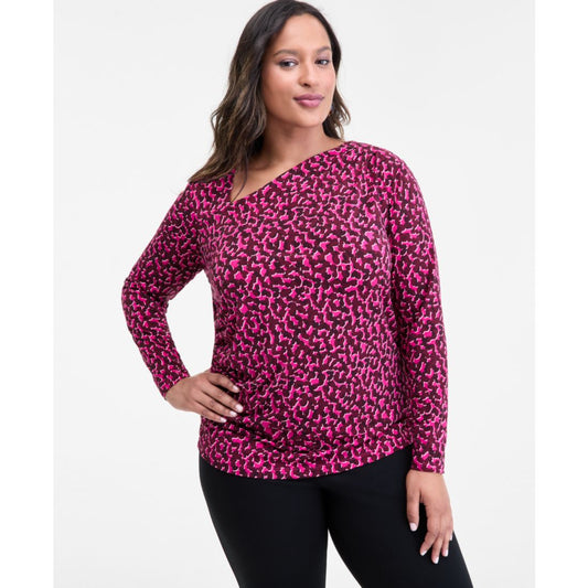 I.n.c. International Concepts Plus Size Printed Asymmetric-Neck Top, Macy's Exclusive