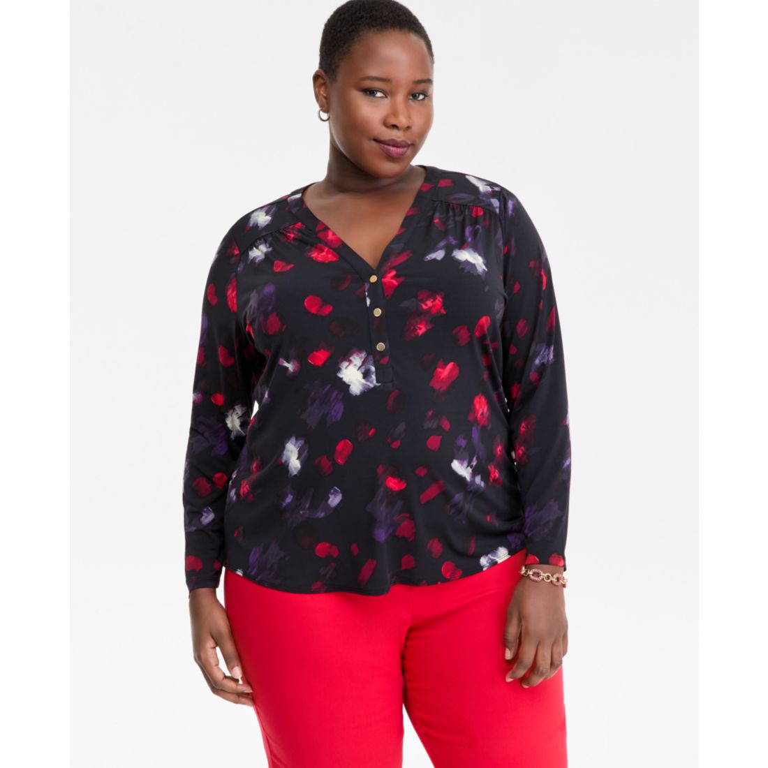 I.n.c. International Concepts Plus Size V-Neck Long-Sleeve Top, Macy's Exclusive