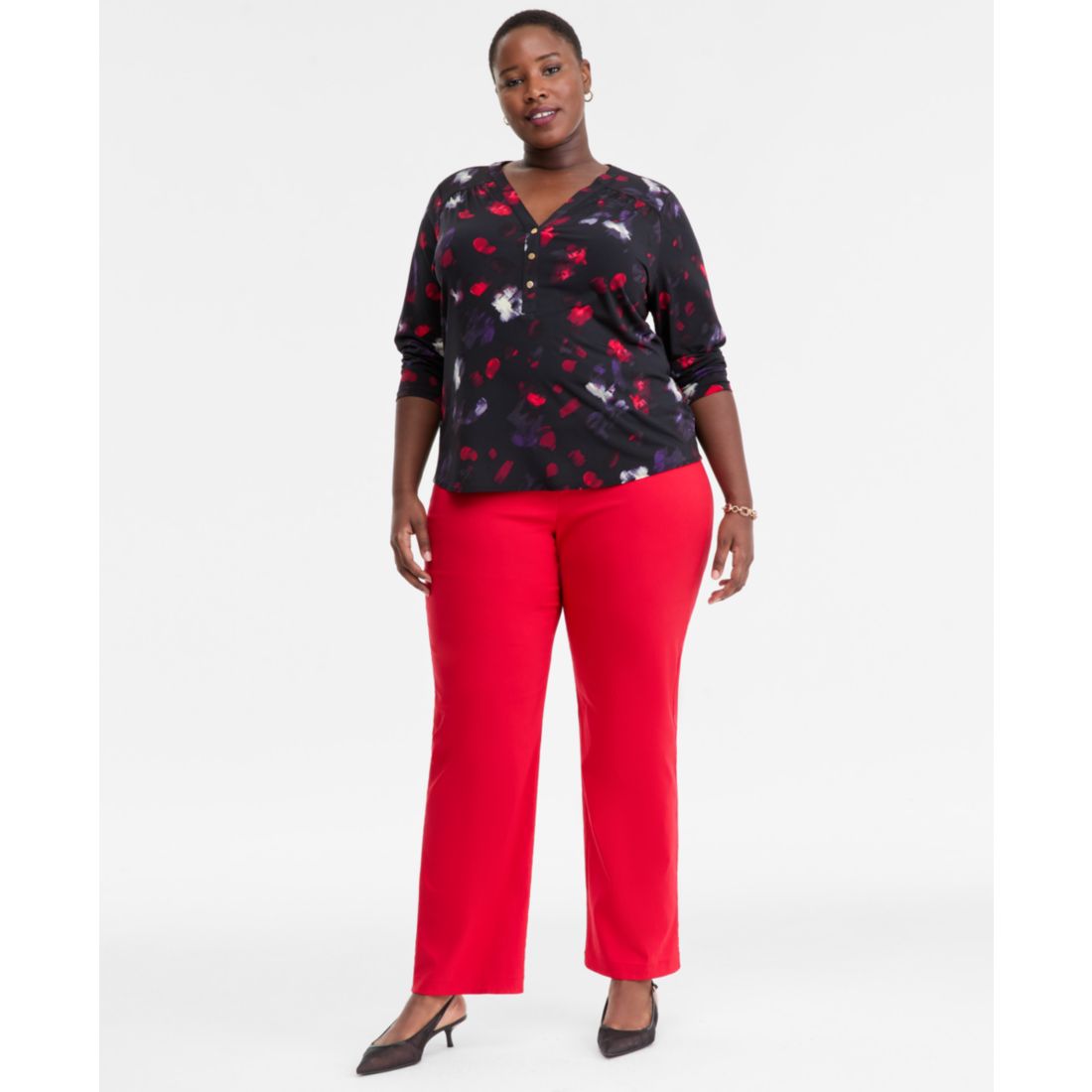 I.n.c. International Concepts Plus Size V-Neck Long-Sleeve Top, Macy's Exclusive