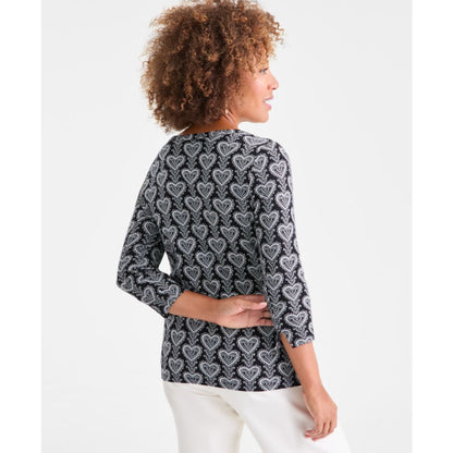 Style & Co Women's Printed Pima Cotton 3/4 Sleeve Boat-Neck Top, Macy's Exclusive