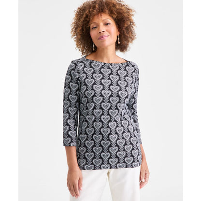 Style & Co Women's Printed Pima Cotton 3/4 Sleeve Boat-Neck Top, Macy's Exclusive