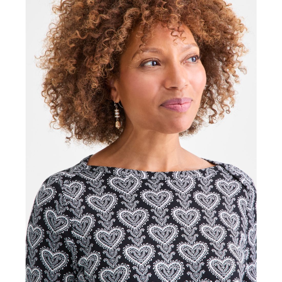 Style & Co Women's Printed Pima Cotton 3/4 Sleeve Boat-Neck Top, Macy's Exclusive