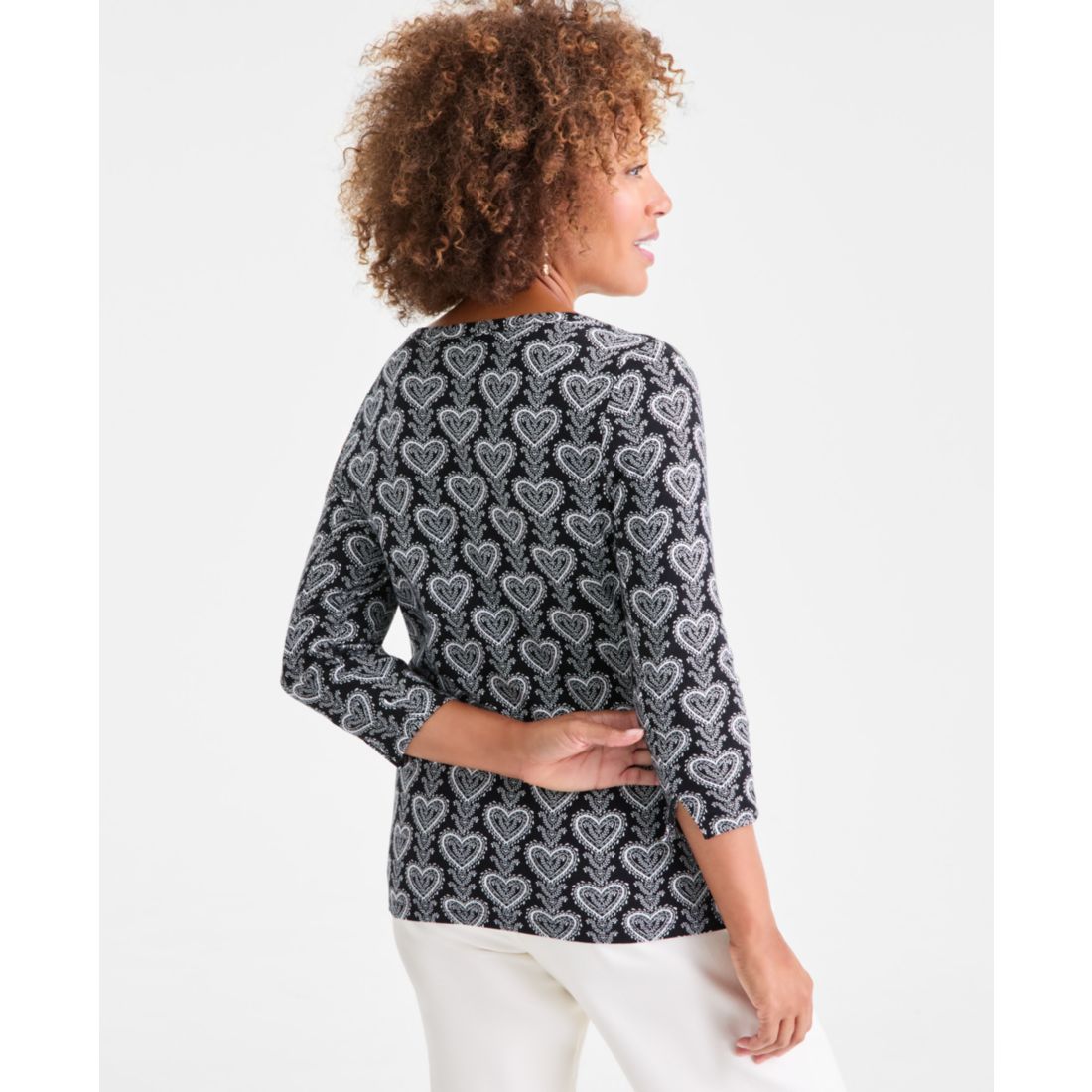 Style & Co Women's Printed Pima Cotton 3/4 Sleeve Boat-Neck Top, Macy's Exclusive