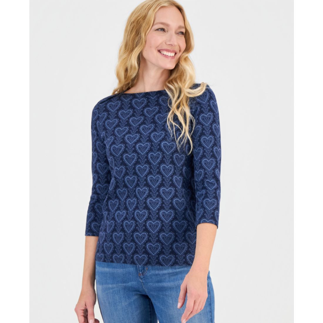 Style & Co Women's Printed Pima Cotton 3/4 Sleeve Boat-Neck Top, Macy's Exclusive